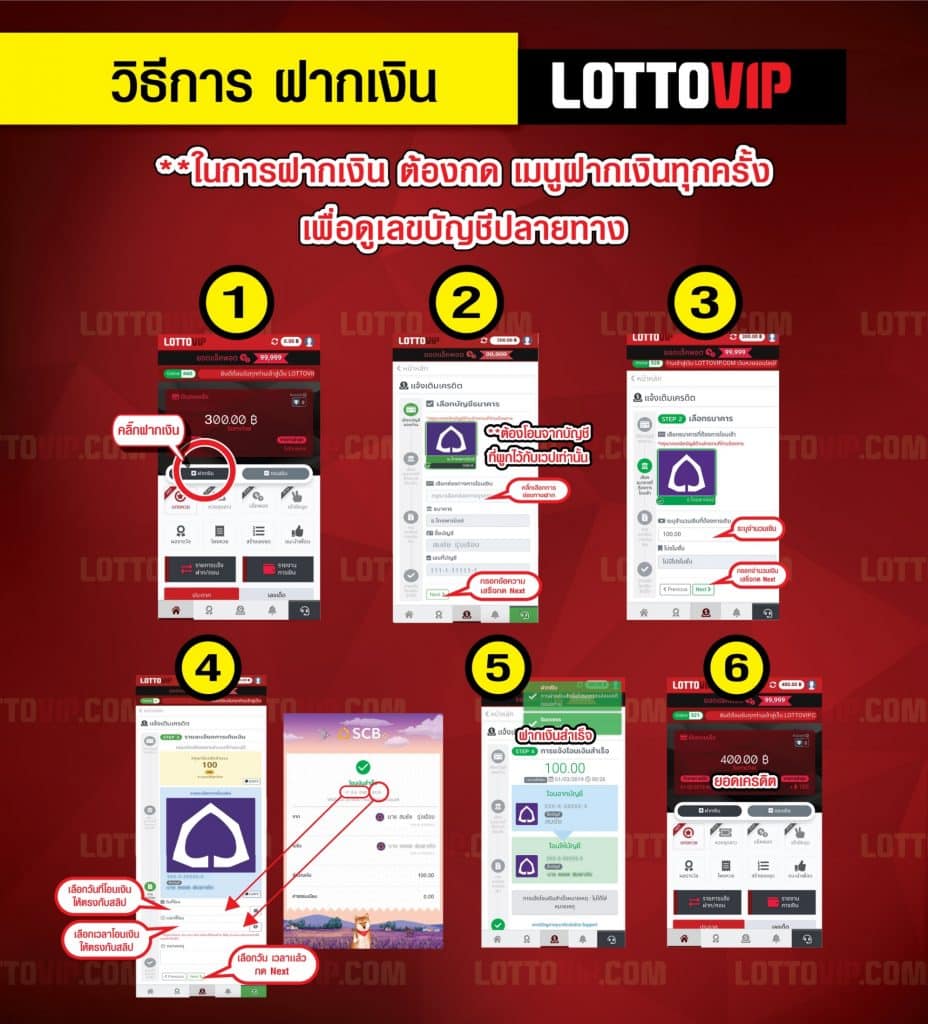 วิธีฝากเงิน Lottovip เว็บไซต์หวยออนไลน์ ง่ายๆ 6 ขั้นตอน ระบบออโต้ 100%